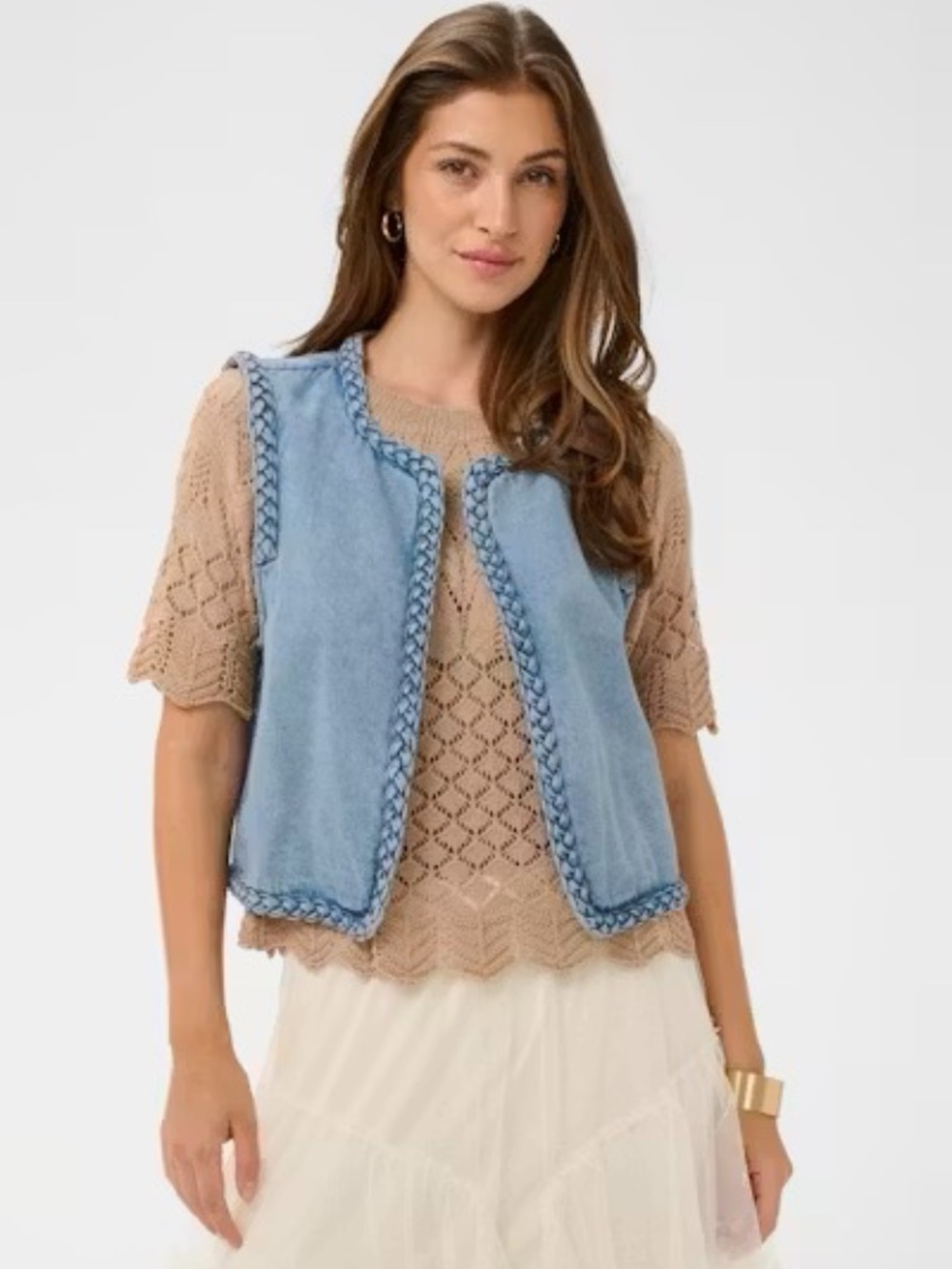 Denim Vest with Braided Embellishment Size Small by Dear John